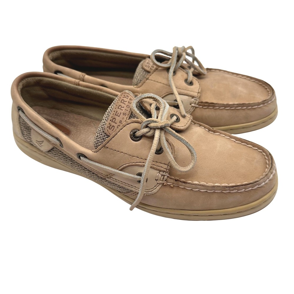 Sperry Top-Sider Womens Blue Fish Two Eye Tan Leather Boat Shoes Loafers 9.5M